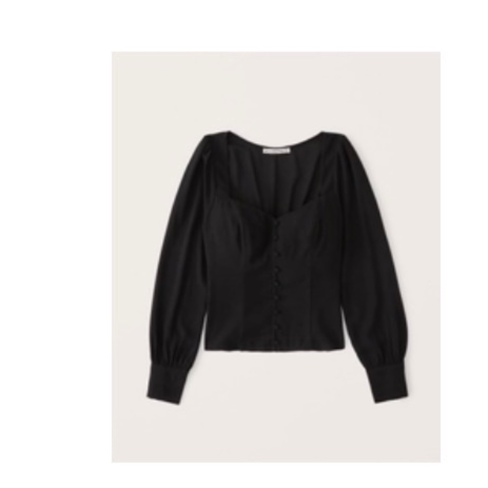 Abercrombie Long-Sleeve Button-Through V-Neck Corset Top - Black - Size XL